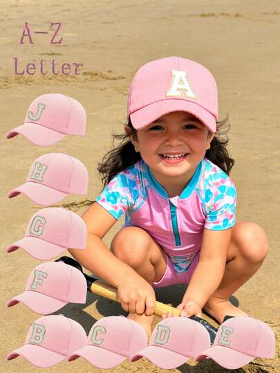 1顶粉色帽子，印有26个字母图案，儿童帽，男女童通用，棒球帽，遮阳帽，适合户外活动和日常佩戴，Sun Ion