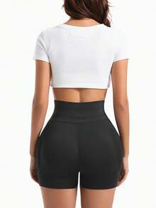 SEXYEYE Women High Waist Butt Lifting Shorts With Removable Padded Shapewear, Sexy Body-Shaping Tights, Slimming Compression Thigh Short Leggings, Waist Trainer - 黑色 - 查看 5