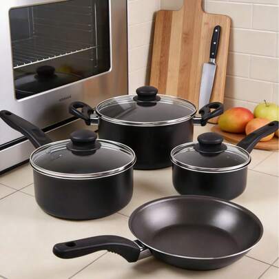 7 Piece Nonstick Aluminum Cookware Set Black