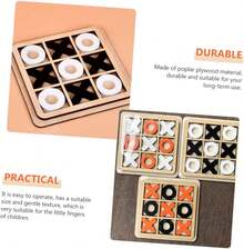Wooden Tic Tac Toe Game Brain Teaser XOXO Chess Board Tabletop Blocks XO Table Toy For Adults  Family Black White 5.51x5.51x0.20inch - 黑與白 - 查看 4
