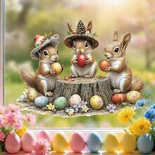 1/3件装森林动物贴纸，兔子拿着胡萝卜，松鼠站在树桩上，自粘式可撕贴贴纸，适用于厨房走廊节日氛围派对用品 - 彩色 - 查看 1