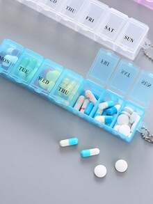 7-Day Portable Pill Box, Large Capacity Mini 7-Compartment English Weekly Medication Organizer - Multicolor - View 15