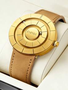 1 buc. Ceas bărbătesc DOM, tehnologie avansată, fără oglindă, curea magnetică din piele, ceas de mână casual impermeabil, potrivit pentru cadou de ziua de naștere/sărbători - Aur - Vizualizare 13