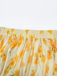 Versatile Minimalist Yellow Floral Print Maxi Skirt , Spring/Summer Brunch - Yellow - View 11