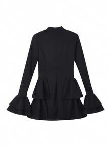 Women's Elegant Solid Color Multilayer Ruffle/Frill Formal Evening Dress, Knit Fabric Black Spring - Black - View 9