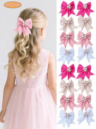 8pcs/Set Girls Colorful Rhinestone Pearl Bow Hair Clips, Cute Minimalist Academic Style Hair Accessories, Floral Petal Design, Suitable For Party, Gift, Back To School, Daily Wear (PIychidy)
