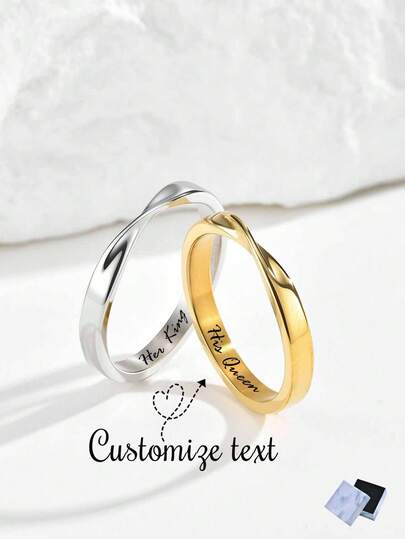 2pcs/Set Personalized Stainless Steel Couple Rings, Custom Name & Date Engraved, Anniversary Gift, Jewelry, Girlfriend, Best Friend, Casual, Classic, Minimalist, Unique, Ideal Gift For Girlfriend, Mom, Family, Friend, Suitable For Anniversary, Birthday, Daily Wear, Prom, Mother's Day, Valentine's Day, Graduation, Wedding