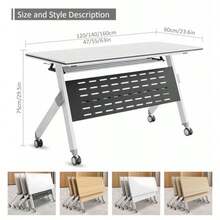 Mesa de Conferencia Plegable móvil con Ruedas Mesa de reunión con Tapa abatible y Ruedas para Oficina Sala de reuniones Aula y Sala de capacitación - como en la foto - Ver 2