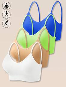 4 件装女士无缝条纹吊带胸罩，性感舒适加垫内衣