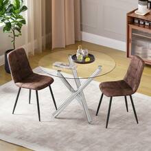 Dining Table And Chairs Set Of 4, Round Dining Table With Performance Fabric Chairs For Dining Room,Kitchen,Living Room - Electroplated Twisted Legs + 2 Brown PU Chairs - View 11
