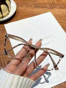 1 Pair Women's Cat Eye TR90 Brown Leopard Print Contrast Color, Spring Hinge Ins Style Sexy Metal Eyeglasses Frame, Non-Prescription Clear Lens - Multicolor - View 3