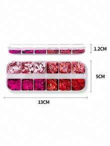 12-Compartment Box Valentine's Heart & Lip Shaped Nail Glitter Sequins Nail Art Decorations