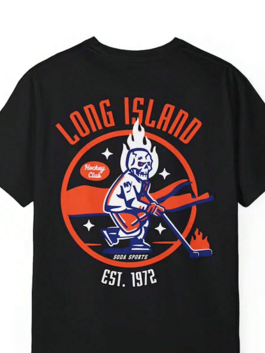 New York Islanders Hockey Skull Unisex Garment-Dyed T-Shirt - Black - View 1
