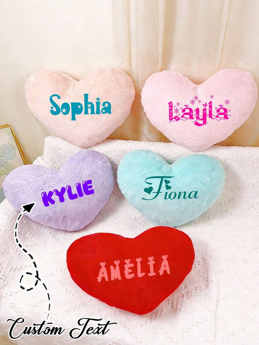 定制心形毛绒抱枕，柔软蓬松，装饰抱枕，适用于沙发、床、房间、家居、客厅，是情人节、新婚夫妇的理想礼物。 - 彩色 - 查看 1