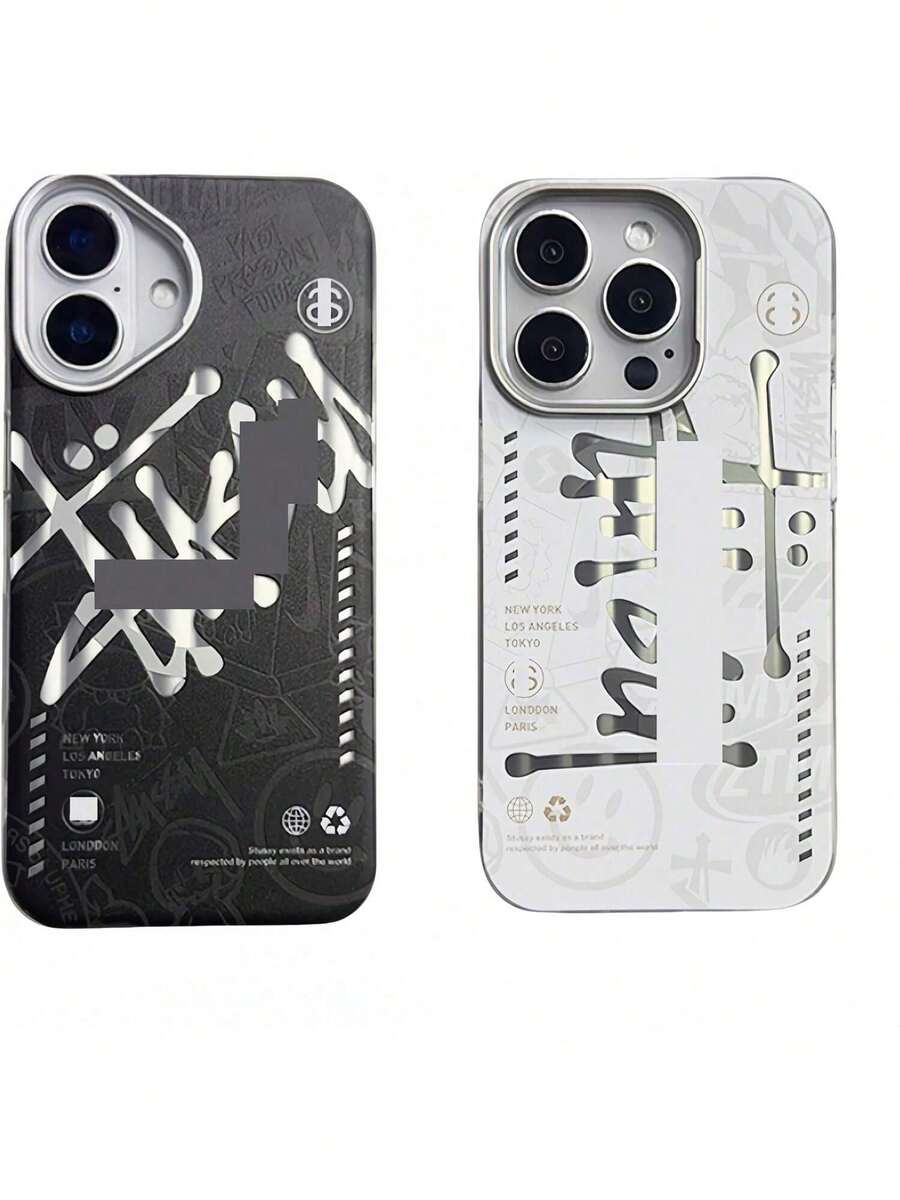 Funda de teléfono Stusssy metálica brillante y elegante con entrega local compatible con iPhone 17/16/15/14/13/12/11/Air/Pro/ProMax/Plus, funda de teléfono Galaxy S22/S23/S24/S25 Plus Fe Ultra - Negro - Ver 1