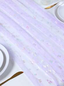 1Pc Purple Butterfly Organza Table Runner,Laser Butterfly Table Cover,75*180cm Mesh Gauze Silvery Stamping Butterfly Tablecloth,Butterfly Theme Birthday Party Supplies,Butterfly Party Decorations,Gender Reveal Party Decor,Wedding Accessories,Bridal Shower Favors,Babyshower Decorations,Engagement Banquet Decor,Kitchen Decor,Spring Decorations - Purple Butterfly - View 4