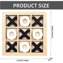 Wooden Tic Tac Toe Game Brain Teaser XOXO Chess Board Tabletop Blocks XO Table Toy For Adults  Family Black White 5.51x5.51x0.20inch - 黑與白 - 查看 2