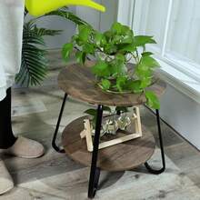 silla de oficinaFurnitureR Mesa Auxiliar Rústica Mesa Auxiliar de Sofá Industrial para Sala de Estar Mesitas de Noche Redondas Pequeñas Mesa de Noche Moderna 46 * 46 * 45 CM Marrón - Marrn y Negro - Ver 6