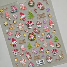 1 Set/1 Sheet Japanese Cartoon Character Christmas Series Nail Stickers 5D Relief Nail Stickers, Cute And Beautiful, A Gift For Friends, Creating A Sense Of Surprise, Good-Looking And Affordable, New Year's Gift, Valentine's Day Gift, Easter Gift(Stochastic Style) - Multicolor - View 2
