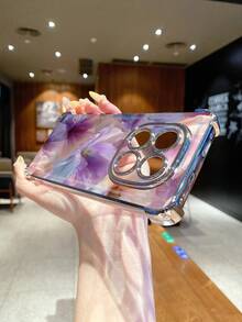 1pc Floral Purple Shockproof Electroplated Camera Protection Phone Case, UV Printed Compatible With IPhone/ Galaxy/Infinix/Redmi/OPPO/VIVO/Realme - Silver - View 6