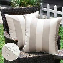 2-Pack Waterproof Striped Throw Pillow Covers - Beige And Grey, 18x18 Inch - 沙色與白色 - 查看 1