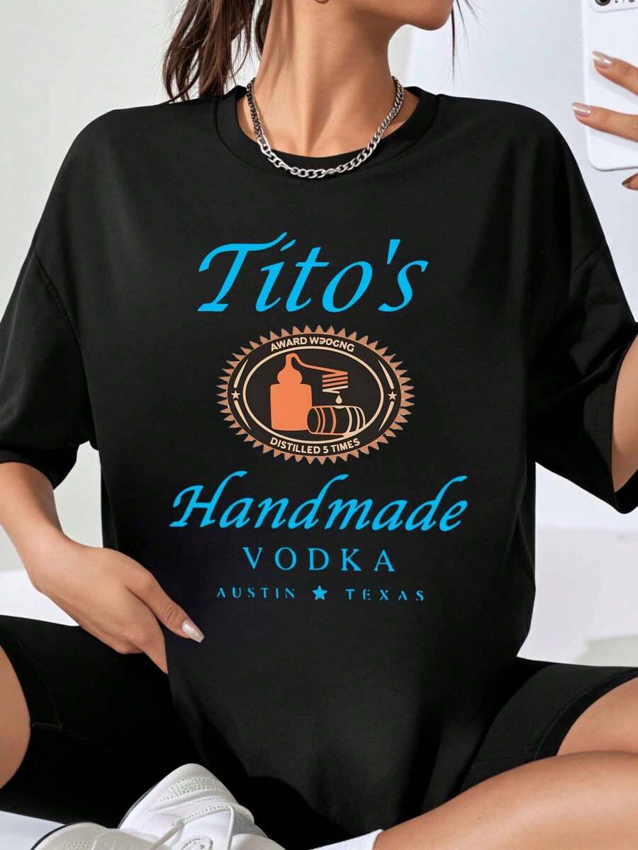 Titos Handmade Vodka Austin Texas Black T Shirt Women Fashion Casual Top Unisex Oversized Tee Shirt For Party Gift Wear - màu đen - Xem 1