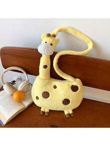 Cute Cartoon Giraffe Plush Crossbody Bag, Unique Shoulder Bag, Casual Phone & Coin Purse, Great Gift For Girls And Friends - Yellow - View 2