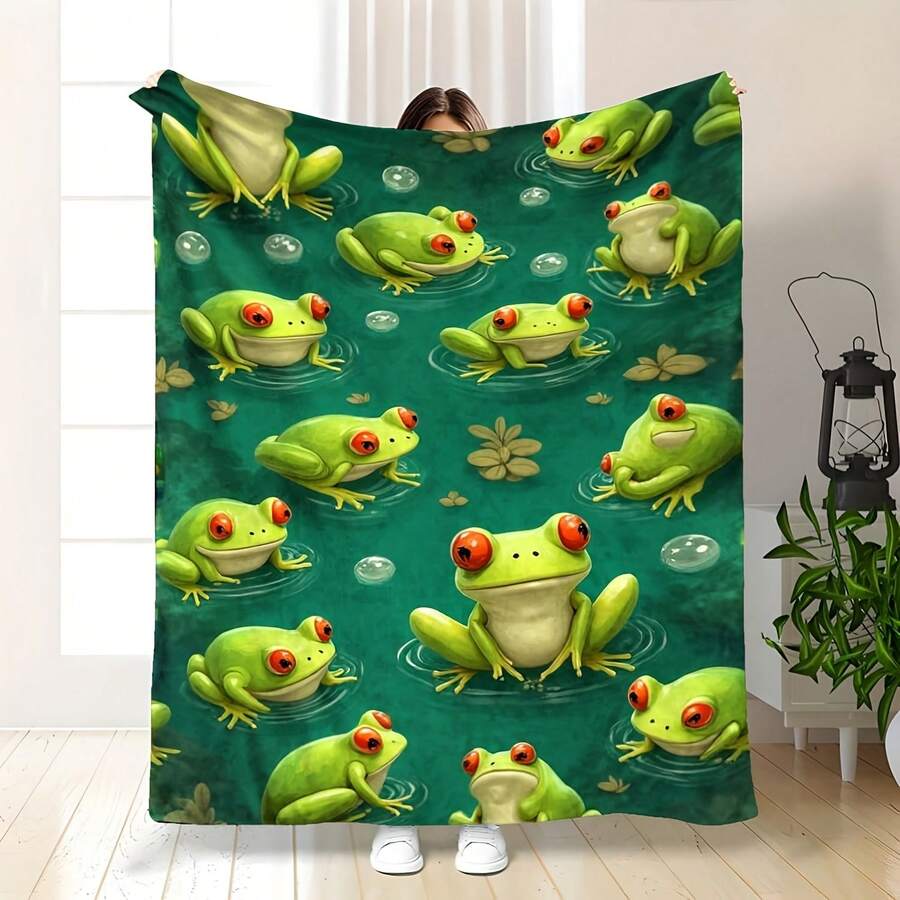 Local1pc Cozy Frog Plush Flannel Throw Blanket - Soft Gr~Ft ~Pen In New Tab. - 款式28 - 查看 1