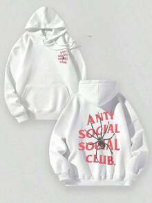 Aged Washed Cotton Crew Neck 280g Double-Sided Printing Men's Hoodie With Soft And Breathable Fabric Presenting A Spider Pattern And Text ANTl SOCIAL SOCIAL CLUB SouljaConcertHalloweenGothicVintageStreetwear Graphic009-AB Essentials Hoodie Hoodie Women Sweatshirts Women Hoodies Men's Hoodie Sweatshirts Men Essentials Fear - White - View 6