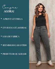 Women's Mom Jeans, 100% Denim, High Waist, On - Xám - Xem 6