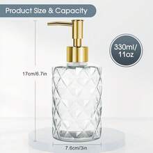 Topsky Glass Soap Dispenser With Plastic Pump,330ml Liquid Hand Soap Dispenser, Rustproof Pump For Kitchen & Bathroom,Great For Lotions,Essential Oil,Liquid Soaps Clear - Bening seperti berlian - View 5