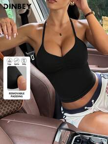 Yefecy Yoga Vest Women's Fitness Yoga Top Gym Clothes Workout Backless Scrunch Built-In Bra With Cups Tops - 黑色 - 查看 1