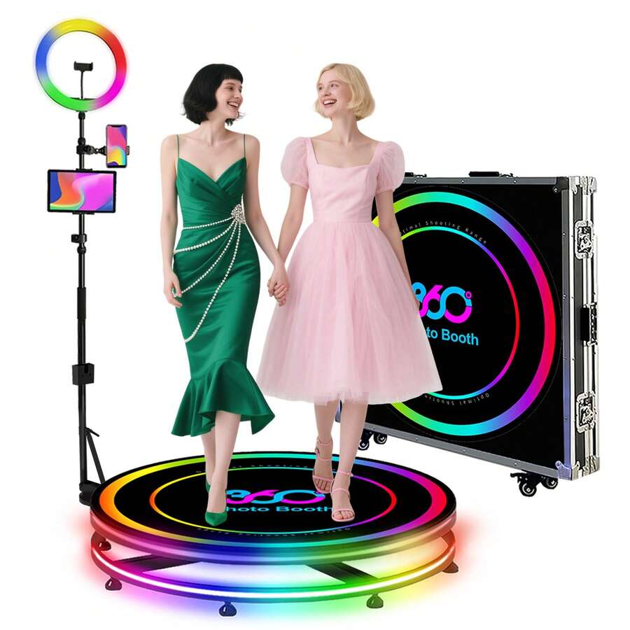 Fotomatón 360 con anillo de luz RGB, logotipo gratuito, control mediante app, fotomatón giratorio automático de 360 grados con estuche de transporte - 80cm/31.5inch - Ver 1