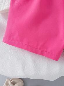 Niñas jóvenes Nuevo verano Sólido Color Cuello redondo Volantes Decoración con cuentas + Falda pantalón sólida linda con cuentas - Blanco - Ver 11