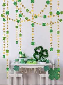 1/2/3/4件装 4米圣帕特里克节三叶草花环装饰 - 爱尔兰绿色悬挂装饰，适用于生日、帕特里克节派对、节日家居墙面装饰 - 彩色 - 查看 1