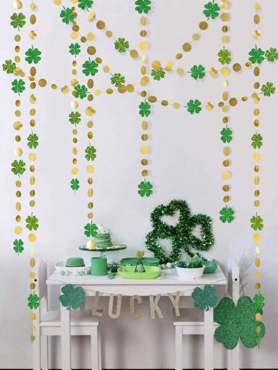 1/2/3/4件装 4米圣帕特里克节三叶草花环装饰 - 爱尔兰绿色悬挂装饰，适用于生日、帕特里克节派对、节日家居墙面装饰 - 彩色 - 查看 1