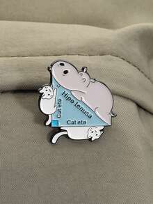 1PC Hipo Tenusa Cat Eto Enamel Pins Hippopotamus Cat Brooches Lapel Badges Animal Math Triangle Jewelry Gift For Friends - Multicolor - View 10