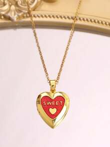Collar con colgante de foto de flor en forma de corazón de gota de aceite vintage romántico, colgante de foto abierto en tono dorado, regalo de San Valentín, aniversario o cumpleaños (caja de joyería no incluida, color aleatorio, la ligera diferencia de color es normal) - Multicolor - Ver 15