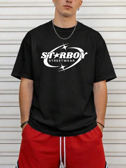 1pc Men's Outdoor Sports Star Pattern Casual Everyday Versatile Hiking Fishing Short Sleeve T-Shirt, Spring/Summer