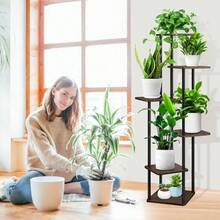 6 Tier Wood Tall Plant Stand Metal Rack Indoor, Multiple Flower Pot Holder Shelves Corner Rack, Planter Shelf Display Rack Storage Organizer Patio Living Room Balcony GardenWhite Oak - 6 Tier, Black Oak - View 6