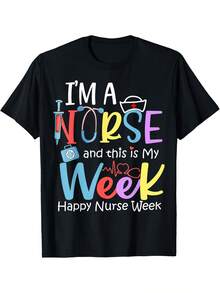 Happy Nurse Week 2024 T-Shirt - "I'm A Nurse & This Is My Week" Colorful Medical Design Black Short Sleeve Casual Tee Regular Fit Adult Apparel For Nurse Appreciation Gifts Healthcare Worker Clothing |   Vibrant Print Shirt |   Allseason Wear - 黑色 - 查看 1
