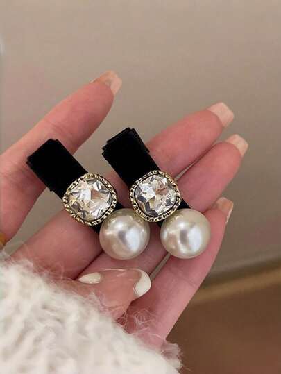 4/2 st pärlfärgade fyrkantiga diamanter förtjusande hårspännen, minimalistiska eleganta luggspännen, sammetslånghårspännen, retro exklusiva hårspännen, lämpliga för vardagsbruk, festivaler, fester, alla hjärtans dag-håraccessoarer