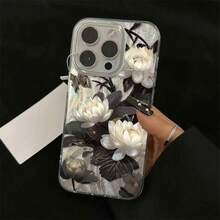 Funda para teléfono con diseño estético de hoja negra y flor de loto blanco, patrón de arte creativo, compatible con  17, 17 Pro, 17 Pro Max, 17 AR,  16 Pro Max, 15 Pro Max, 14, 13, 12, 11, 11 Pro Max y otros modelos.Carcasa dura a prueba de golpes - Color mezclado 1-1318 - Ver 2