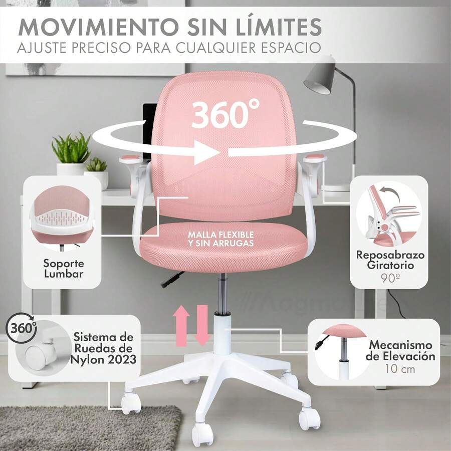 MAGMALIFE Silla de Oficina Natti Ergonómica con Respaldo de Malla Transpirable, Altura e Inclinación Ajustables, Reposabrazos Abatibles 90°, Ruedas 360° Silenciosas y Base Reforzada, Soporta 150 kg - 1 - Ver 1