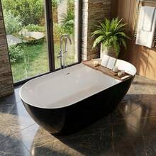 67 Inch Freestanding Bathtub, Acrylic Deep Soaking Tub, Chrome Overflow And Drain, Non-Slip Standalone Bath Tub For Bathroom, CUPC Certified, Ergonomic Modern Bath For Bathrooms - Black - View 7