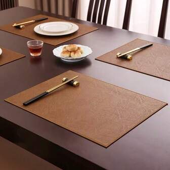 1pc Walnut Color Placemat, Heat Resistant Non-Slip Waterproof Washable Dining Mat, Reversible For Kitchen & Dining Table