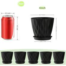 Inch Plant Pots 5 Pack, Flower Planters With Drainage Holes And Trays, Plastic Pots Indoor Outdoor Plants, White - 黑色 + 4英寸 - 查看 2