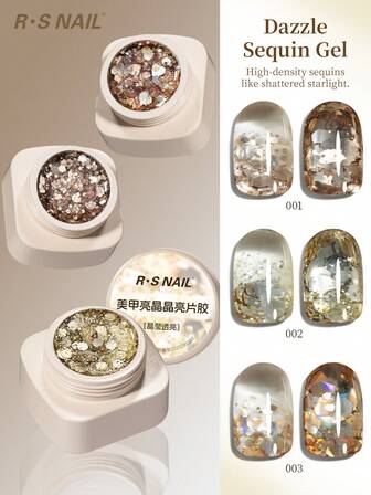 RS NAIL RSNAIL Dazzle Sequin Gel Nail Polish Gold Glitter Gel High-Density Super Shiny Sparkling Bursting Big Sequins Gradient Semi Permanent Soak Off UV/LED Manicure & Pedicure Nail Art Designs For Salon&DIY At Home Twinkling Visual Effect Suitable For Festival Holiday