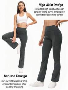 3Packs Women's Flare Leggings With Pockets, Comfortable AndSoft High Waisted Tummy Control Bootcut Workout Yoga Pants(If You Are Between Sizes, We Recommend Sizing Up) - 3Pcs 3colors( Black + Dark gray + Gray) - 查看 3