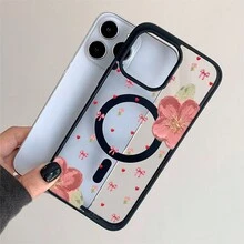 Patrón floral, carcasa de teléfono simple y de moda, compatible con iPhone 11 / 12 / 13 / 14 / 15 / 16 / Pro / Max y Galaxy plus / Pro / S22 / S23 / S24 / s25 / ultra / fe. Muy adecuado como regalo de vacaciones, regalo de San valentín. - Negro - Ver 2